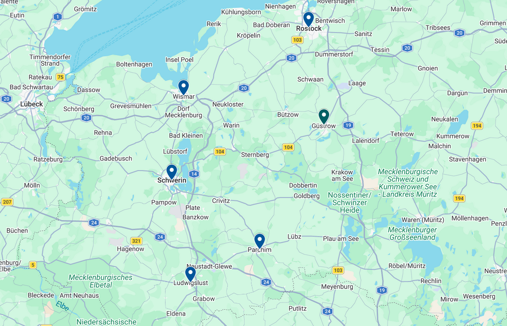 Servicegebiet Hauswunder in Mecklenburg mit Standorten in Wismar, Schwerin, Güstrow, Ludwigslust und Parchim